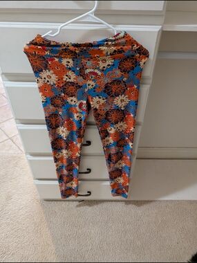 Girls' Floral Orange & Blue Stretch Leggings